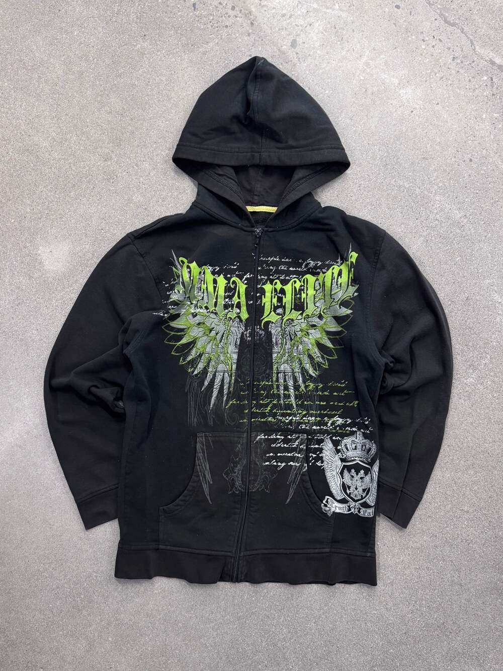 Vintage Y2K MMA Elite Ghotic Script Zip-Up Hoodie - S